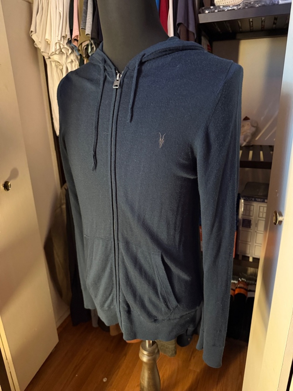 AllSaints Men's Mode Merino Zip Up Hoodie - Deep Blue Marl - Large